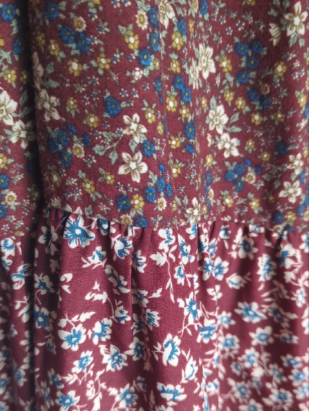 Women's Long Sleeve Floral Maxi Dress - Burgundy - Picture 7 of 12